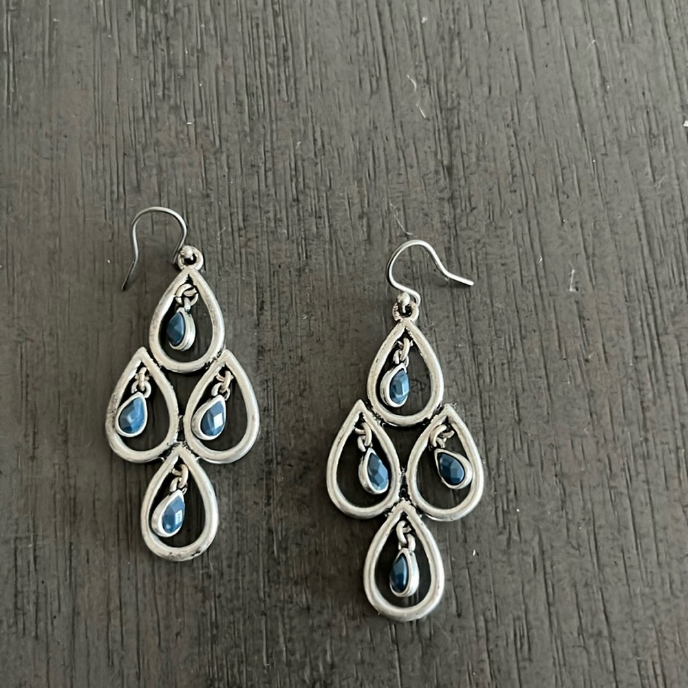 Fun, blue and silver colored dangly earrings